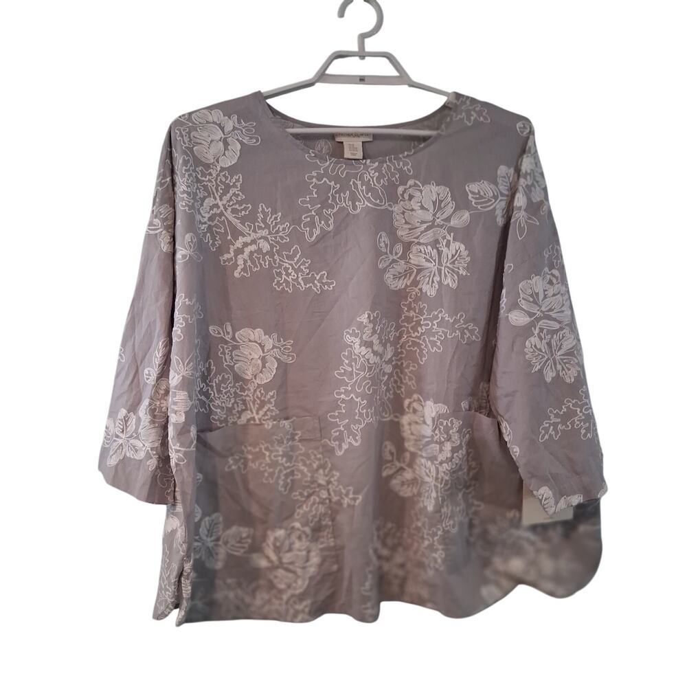 Cynthia Rowley nwt top womens 3X gray embroidered tunic laganlook
